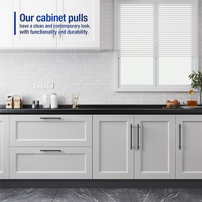 JOY DECOR 20 Pack Cabinet Handles, Black Cabinet Pulls, 3-3/4 in Hole Center Kitchen Hardware, Stainless Steel T Bar Handles for Dresser Drawers