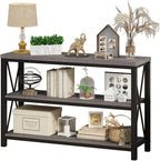 BON AUGURE Rustic Sofa Table Behind Couch, Industrial Console Tables for Entryway, 3 Tier Wood Shelves Entry Table with Storage for Foyer, Hallway, Front Door (47 Inch, Dark Grey Oak)