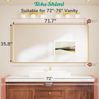 TokeShimi 72x36 Brushed Nickel Bathroom Mirror,Tempered Glass,Bathroom Wall Mirror with Seamless Aluminum Frame,Modern Bathroom Vanity Mirror Shatterproof(Horizontal/Vertical)
