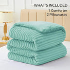 BEDELITE Fleece King Comforter Set -Super Soft & Warm Fluffy Haze Blue Bedding, Luxury Fuzzy Heavy Bed Set for Winter with 2 Pillow Cases