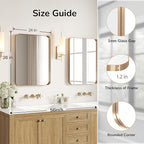 USHOWER Gold Bathroom Mirrors 24"x36" 2 Pack, Brushed Gold Rectangle Mirrors for Over Sink, Rounded Corner, Aluminum Frame, Anti-Rust, Tempered Glass, Horizontal or Vertical Mounted