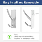 Self-Adhesive Coat Hooks for Hanging - Heavy Duty Stainless Double Wall Hook for Towel, Backpack, Hat, Sturdy Metal Hanger for Bathroom, Bedroom, Door, Wall Mounted, 10-Pack, Silver