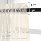 OVZME Cream Sheer Curtains 90 Inches Long 2 Panels - Soft Light Filtering Window Sheer Panels for Living Room/Bedroom, Top Dual Rod Pocket, 1 Pair, Each 42Wx90L Inches