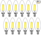 12-Pack Dimmable E12 LED Candelabra Bulbs 40Watt Equivalent, 5000K Daylight White, 450Lumens, 4W B11 Vintage Chandelier Light Bulbs, LED Filament Clear Glass Candle Lamp for Ceiling Fan Home Decor