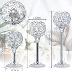 Crystal Metal Tealight Candlestick, Bling Bowl Candelabras, Tall Crystal Votive Candle Holders Elegant Crystal Candle Centerpiece for Dining Table Wedding Decor (Set of 6, Silver)