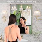 LOAAO 22”X30” Bronze Bathroom Mirrors for Vanity, Rounded Rectangle Brushed Bronze Metal Frame Mirror, Anti-Rust, Hangs Horizontally or Vertically