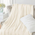 Walensee Fleece Blanket Plush Throw Fuzzy Lightweight (Throw Size 50x60 Cream) Super Soft Microfiber Flannel Blankets for Couch, Bed, Sofa Ultra Luxurious Warm and Cozy for All Seasons
