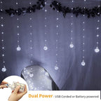 YOLIGHT Wishing Ball Curtain Lights 200 LED Window Curtain String Lights with Remote, USB Battery Powered Twinkle Globe Fairy Lights for Wedding Party Bedroom Halloween Christmas Decoration (White)