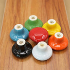 HUAMULAN 15PCS Blue Glossy Ceramic Knobs Button Round Mushroom Cabinet Dresser Vintage Pulls Door Handles Cupboard Wardrobe Drawer, Dia. 1.5 inch 38mm