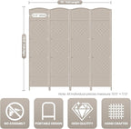 4 Panel Room Divider,6Ft Folding Privacy Screen,Tall - Extra Wide Foldable Panel Partition Wall Divider with Diamond Double-Weaved Hand-Woven Design Room Screen Divider