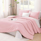 Litanika California King Size Pink Comforter Set, 3 Pieces Cal King Aesthetic Soft Solid Bedding Comforter Set, All Season Fluffy Bed Set (104x96In Comforter & 2 Pillowcases)