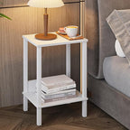 End Table, Side Table, Set of 2, Nightstands with 2-Tier Storage Shelves, Sofa Tables for Small Space, Coach Table for Living Room Bedroom, White UTBT101W2