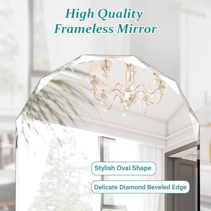 Pregaspor Single Beveled Edge Bathroom Vanity Mirror, 20" x 28" Oval Wall Mirror, Shatterproof Frameless Mirror for Over Sink, Restroom