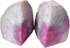 AMOYSTONE Brazilian Rock Bookends 1 Pair Pink Agate Geode Bookends 3-4 Lbs for Video Games CDs Unique Bookends Home Decorative