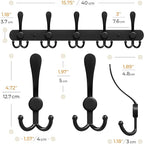 Coat Rack Wall Mount with 5 Tri Hooks, Stainless Steel 16 Inch – Black Matte Finish, Heavy Duty Wall Mounted Hook Rack for Coats, Hats, Towels, Scarves, Robes, Bags, Entryway & Bathroom - 2 Pack