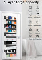 1 Pack Over The Door Organizer Storage, Hanging Organizer Closet with 5 Large Pockets 10 Mesh Pockets, 44 lbs Weight Capacity, Behind Door Storage for Nursery Bedroom Bathroom (Dark Grey)