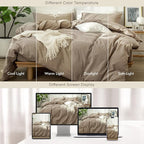 MooMee Bedding Duvet Cover Set 100% Washed Cotton Linen Like Textured Breathable Durable Soft Comfy (Solid Mocha Brown, Super King 108"x98")