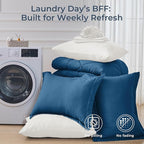 HEVUMYI Teal Blue & Ivory Queen Comforter Set - 7-Piece All Season Bed in a Bag Queen, Ultra Soft Bedding Set with Comforter, Flat Sheet, Fitted Sheet, Pillowcases, Pillow Shams, Teal Blue & Ivory
