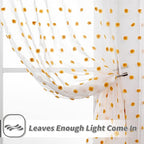 MYSKY HOME Large Pom Pom White Sheer Curtains for Living Room - 108 Inch Burnt Orange - Extra Long Light Filtering Rod Pocket Window Panels - 52 x 108 inch - 2 Pieces
