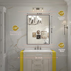 24x32 Inch LED Bathroom Mirror with Lights, Black Metal Frame Mirror, Wall Mounted Lighted Vanity Mirrors