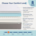 Amazon Basics Memory Foam Mattress, Soft Plush Feel, 8 Inch, Twin, White/Grey