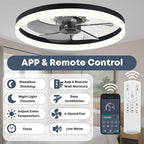 20'' Ceiling Fan with Light, Upgraded Low Profile Fan, Flush Mount Ceiling Fan, 6 Speeds, Dimmable LED, App & Remote Control, Quiet DC Motor, for Bedroom, Living Room, F115 Black