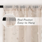 MYSKY HOME Pom Pom Beige Sheer Curtains for Bedroom Girls Room Curtains 84 Inches Long for Nursery Kids Light Filtering Boho Window Drapes, Rod Pocket, 38" Wide, 2 Panels