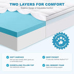 MASVIS Twin XL Size Dual Layer 4 Inch Memory Foam Mattress Topper, 2 Inch Gel Memory Foam and 2 Inch Cooling Pillow Top Mattress Pad Cover for Back Pain, Medium Support