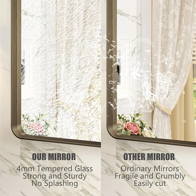 55x40 Inch Bronze Bathroom Mirror, Brushed Bronze Metal Frame Mirrors for Wall, Rounded Rectangle Bronze Mirror for Vanity,Farmhouse, Bedroom, Anti-Rust (Horizontal/Vertical)