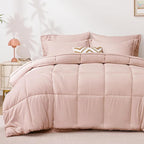 Love's cabin Twin Comforter Set Blush Pink, 5 Pieces Twin Bed in a Bag, All Season Bedding Sets with 1 Comforter, 1 Flat Sheet, 1 Fitted Sheet, 1 Pillowcase and 1 Pillow Sham