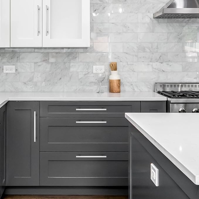 Ravinte Brushed Nickel Cabinet Handles 20 Pack 8 inch Satin Nickel Square Cabinet Pulls Silver Hardware for Kitchen Cabinets 11 inch Overall Length Stainless Steel Drawer Pulls