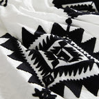 MaiRêve Embroidery Comforter Set King Size 7 Pieces, Boho Farmhouse Western Bedding All Season Bed in A Bag, White Black King Comforter Set with Sheets, Pillowcases & Shams