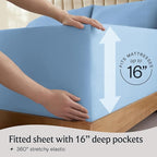 LuxClub 4 PC Queen Sheet Set, Deep Pockets Wrinkle Free Cooling Bed Sheets Hotel Bedding for Women, Men, Kids & Teens, Includes 1 Fitted Sheet, 1 Flat Sheet and 2 Pillowcases - Silky Soft Sky