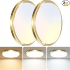 zemty 2Pack LED Ceiling Light Fixture, 6.5-Inch 12W 1200lm Small Flush Mount Light, Adjustable 3000K 4000K 6500K Color Temperatures, Round Flat Recessed Lamp for Kitchen Closet Hallway Laundry, Gold