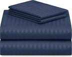 LuxClub 4 PC Cal King Size Sheet Set Bed Sheets, Breathable Luxury Deep Pockets Wrinkle Free Cooling Sheets Machine Washable Hotel Bedding (Cal King, Striped Navy)