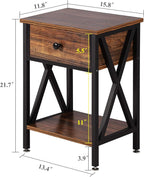 VECELO Nightstands Set of 2, Modern Bedside End Tables, Night Stands with Drawer and Storage Shelf for Living Room Bedroom, Industrial Metal Frame