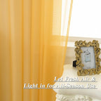 HUTO Gold Yellow Sheer Curtains 63 Inches Long for Living Room Rod Pocket Top Window Sheer Panels Curtains for Bedroom 2 Panels