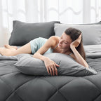 HEVUMYI Oversized Queen Comforter Set - 7-Piece All Season Bed in a Bag Oversized Queen, Ultra Soft Bedding Set with Comforter, Flat Sheet, Fitted Sheet, Pillowcases, Dark Grey & Light Grey