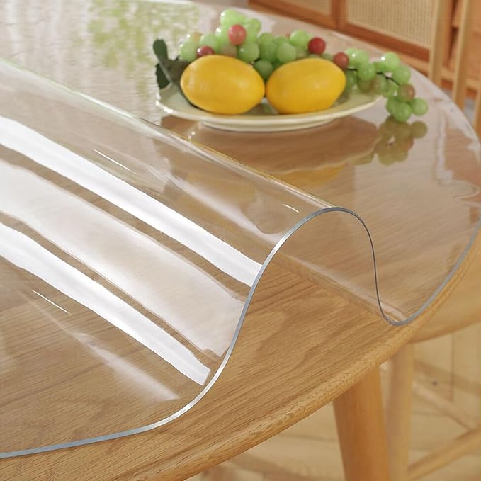 46 " Round Dia Clear Dining Room Table Protector Tablecloth Cover Desk Top Pad Mat for Glass Kitchen Coffee Marble End Bed Sofa Side Bistro Bar Night Stand Corner Dinner Table Thick Plastic PVC Vinyl