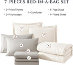 Monbix Full Comforter Set - 7 Pieces White Bed in a Bag Full Size Bedding Sets with Comforters, All Seasons Down Alternative Comforter with Sheets,Pillowcases & Shams