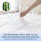 ELEMUSE King Cooling Bamboo Viscose Mattress Topper for Back Pain, Extra Thick Mattress Pad Cover, Plush Soft Pillowtop with Elastic Deep Pocket, Overfilled Down Alternative Filling
