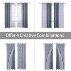 BONZER Mix and Match Curtains - 2 Pieces Branch Print Sheer Curtains and 2 Pieces Blackout Curtains for Bedroom Living Room Grommet Window Drapes, 54x108 Inch/Panel, Light Grey, Set of 4 Panels