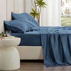 Love's cabin Full Size Satin Sheet Sets - 4 Piece Ash Blue Silky Sheet Set Full with Deep Pocket, Luxury Silk Feel Bed Sheets Full Bedding Set (1 Flat Sheet,1 Fitted Sheet,2 Pillow Cases)