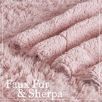 The Connecticut Home Co Bedding Blanket, Queen 90x90, Soft Fluffy Room Decor, Cozy Warm Throws for Bed, Gifts for Women, Bedroom Cute Aesthetic Blankets Shag and Sherpa Dusty Rose