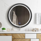 Round LED Bathroom Mirror with Lights, Front Lit Makeup Mirror, Anti-Fog, 3 Colors and Dimmable Light, 36 Inchs Black