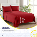 Queen Size Bed Sheets - Breathable Luxury Sheets with Full Elastic & Secure Corner Straps Built In - 1800 Supreme Collection Extra Soft Deep Pocket Bedding Set, Sheet Set, Queen, Red