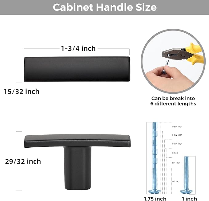 30 Pack Black Cabinet Knobs - Curved Cabinet Pulls Matte Black Knobs for Kitchen Drawer Solid Dresser Pulls for Kitchen Hardware 1-3/4 Inch Length Single Hole