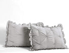 Lush Decor Ravello Pintuck Ruffle Skirt Bedspread Set - Luxe 3 Piece Ruffled Bedding Set - Traditional Glam & Farmhouse Inspired Bedroom Decor - Queen, Light Gray