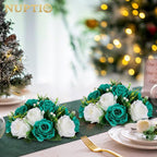 NUPTIO Flower Wedding Centrepieces for Tables - 2 Pcs 9.5in Diameter Teal & White Artificial Flowers Rose Ball for Centerpieces Table - Fake Rose Arrangements for Weddings Birthday Party Decorations