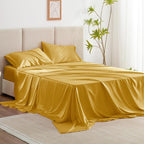Love's cabin Twin XL Satin Sheet Sets - 3 Piece Gold Silky Bed Sheets with Deep Pockets, Luxury Silk Feel Satin Sheet Set Twin XL (1 Flat Sheet,1 Fitted Sheet,1 Pillow case)